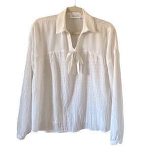 Line+Dot Women’s long sleeve front tie collar Vneck blouse white size Me…